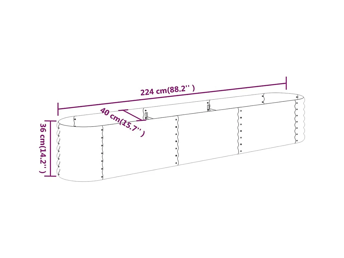 Jardinera arriate acero recubrimiento polvo verde 224x40x36 cm
