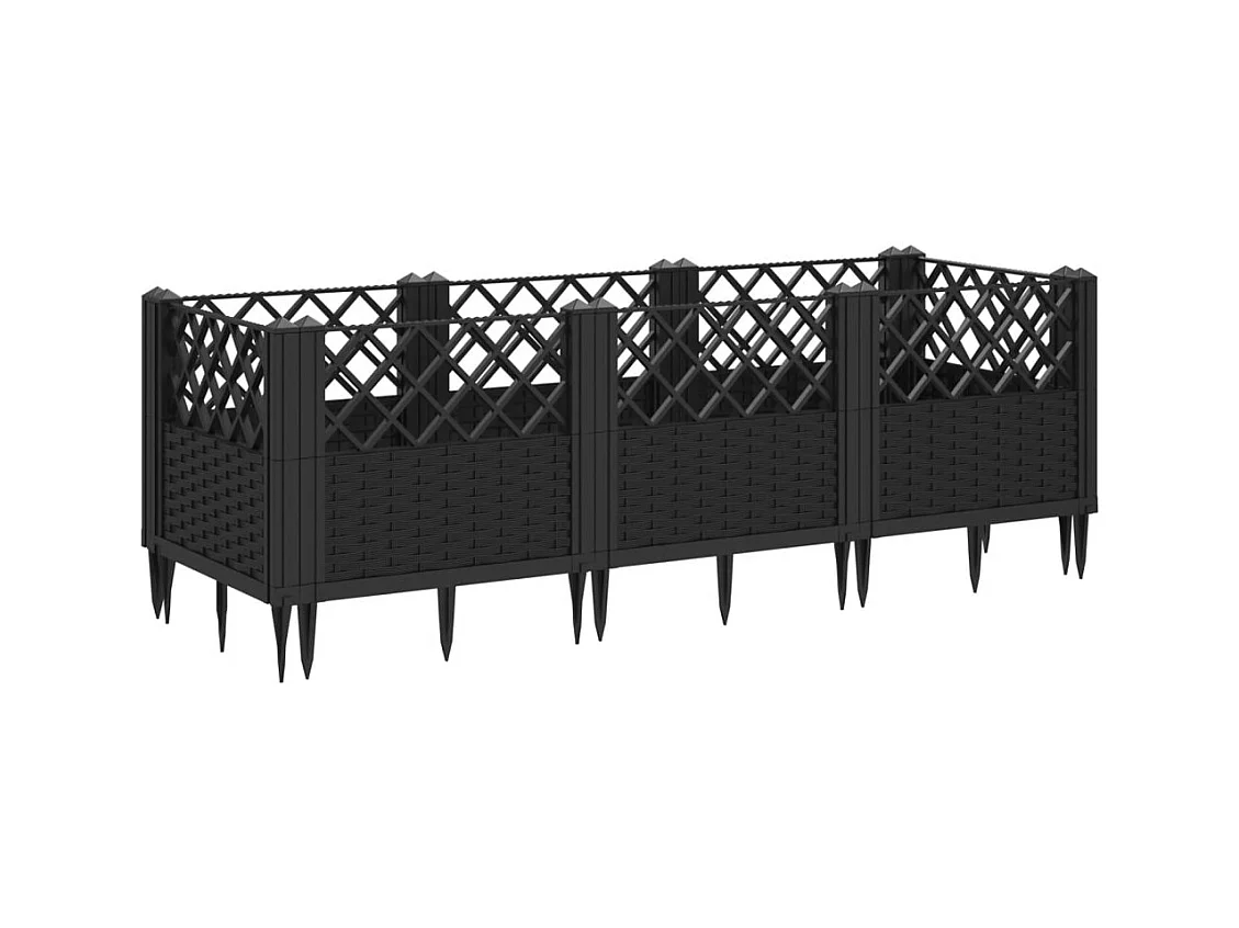 Jardinière avec piquets noir 123,5x43,5x43,5 cm PP