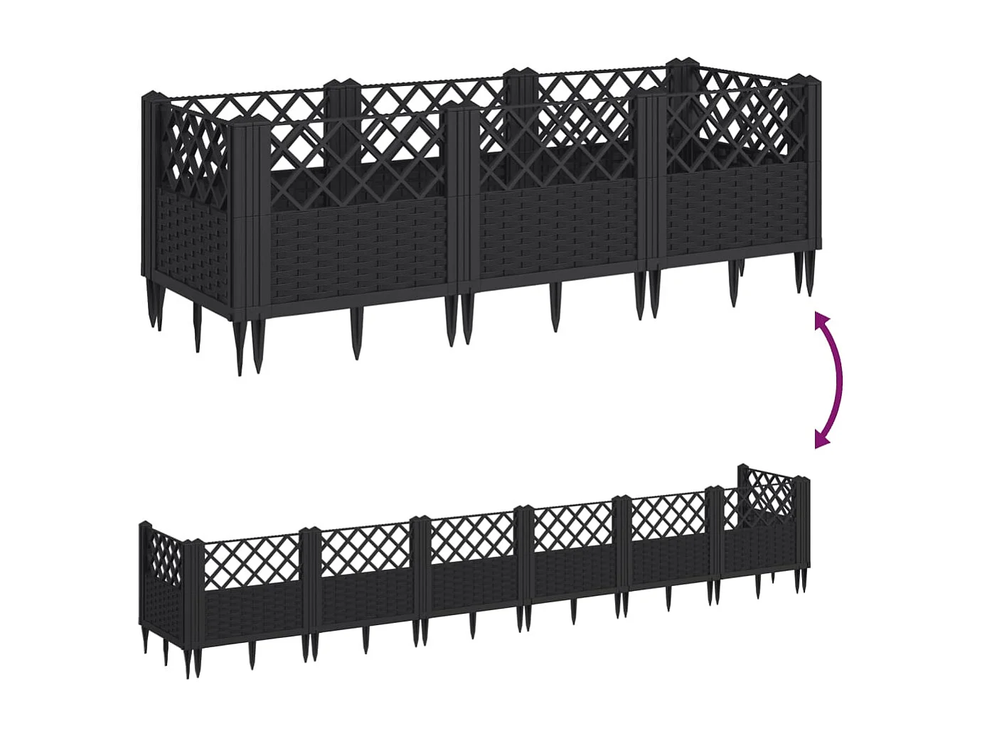 Jardinière avec piquets noir 123,5x43,5x43,5 cm PP