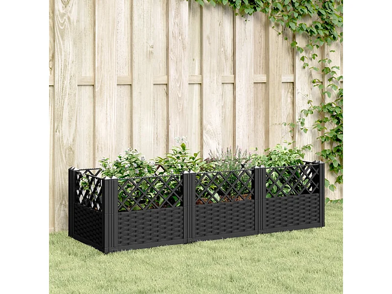 Jardinière avec piquets noir 123,5x43,5x43,5 cm PP