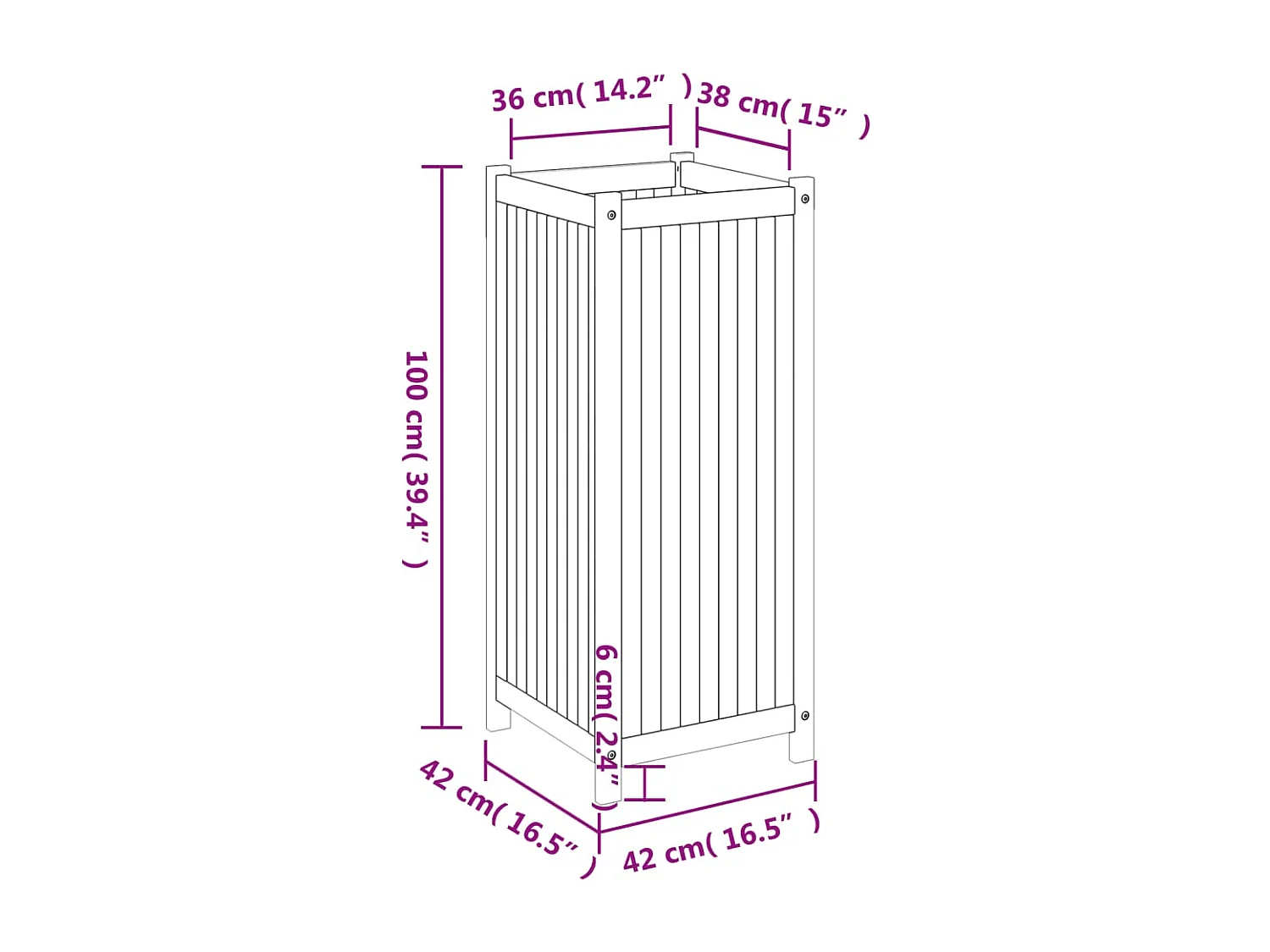 Jardinera con forro madera maciza de acacia 42x42x100 cm