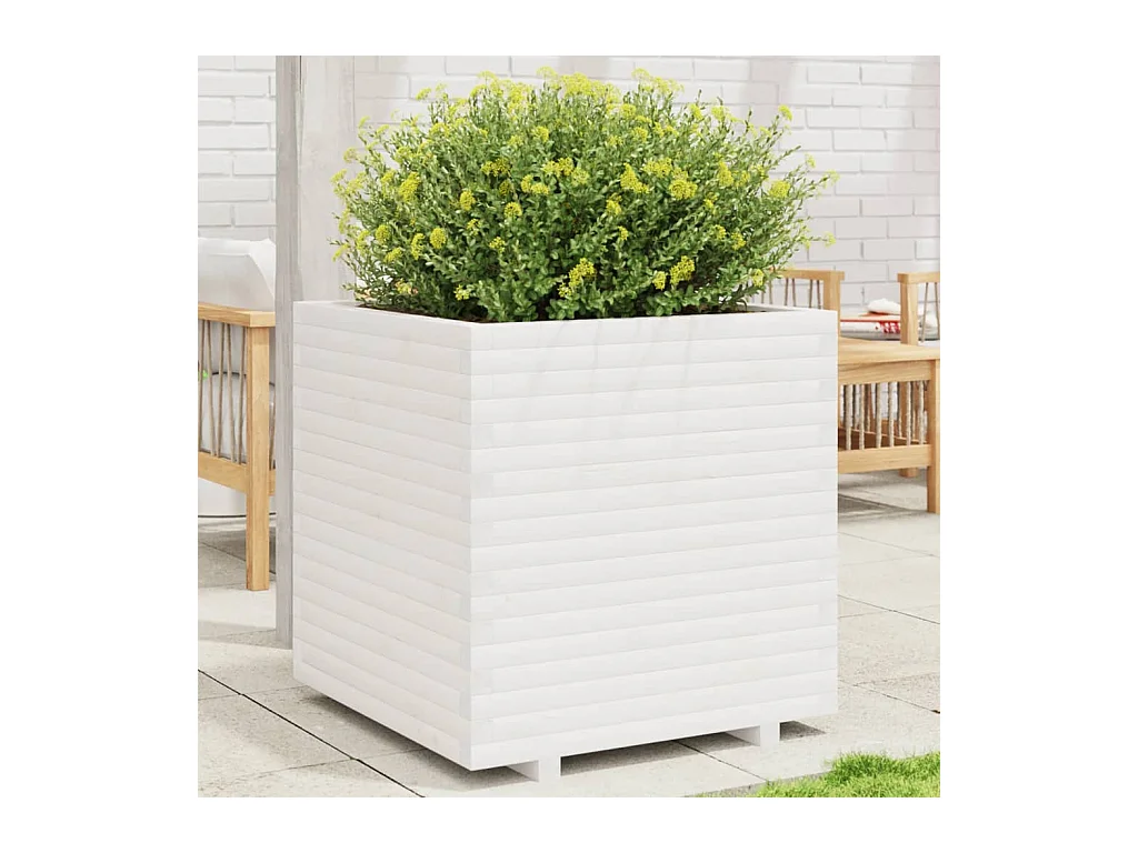 Jardinière blanc 70x70x72,5 cm bois de pin massif