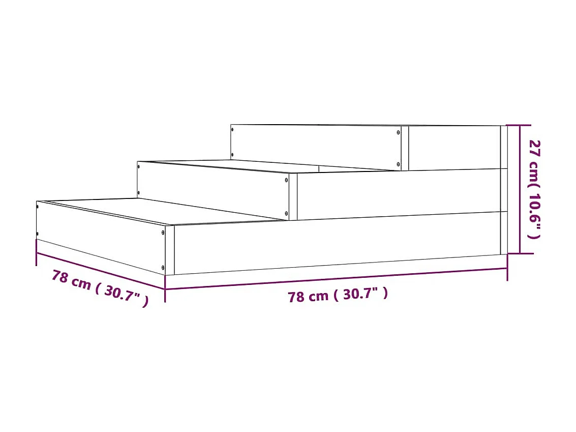Jardinera de madera maciza de pino negro 78x78x27 cm