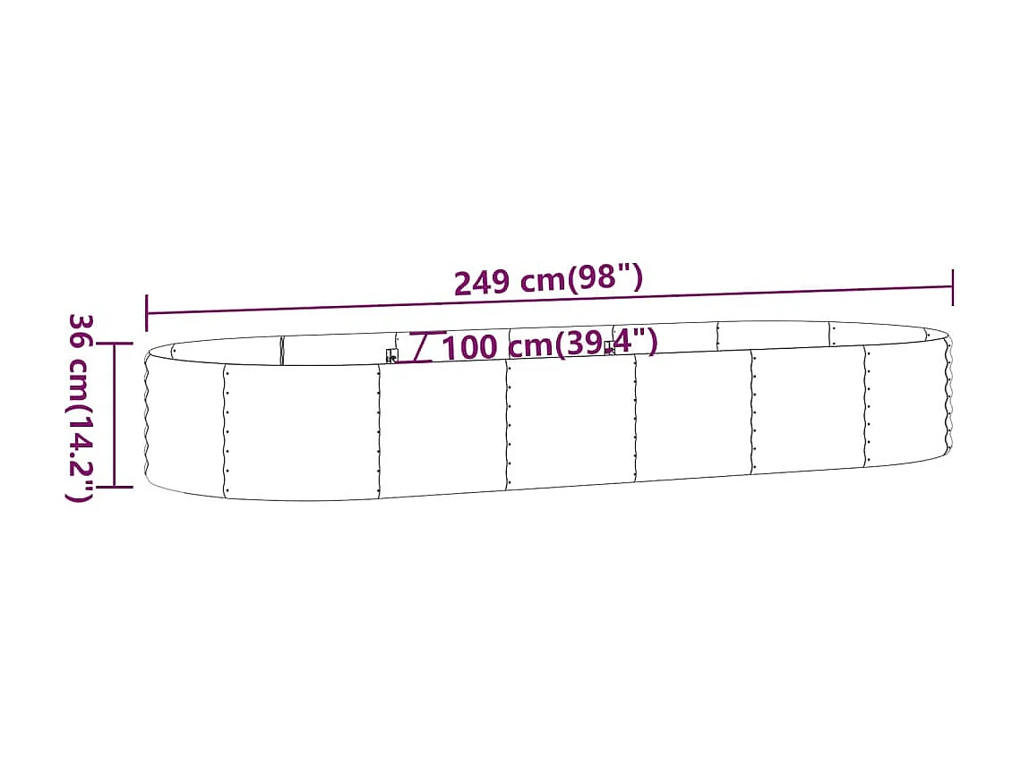 Canteiro elevado jardim 249x100x36 cm aço revestido a pó verde