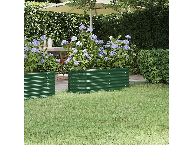 Canteiro elevado jardim 114x40x36 cm aço revestido a pó verde