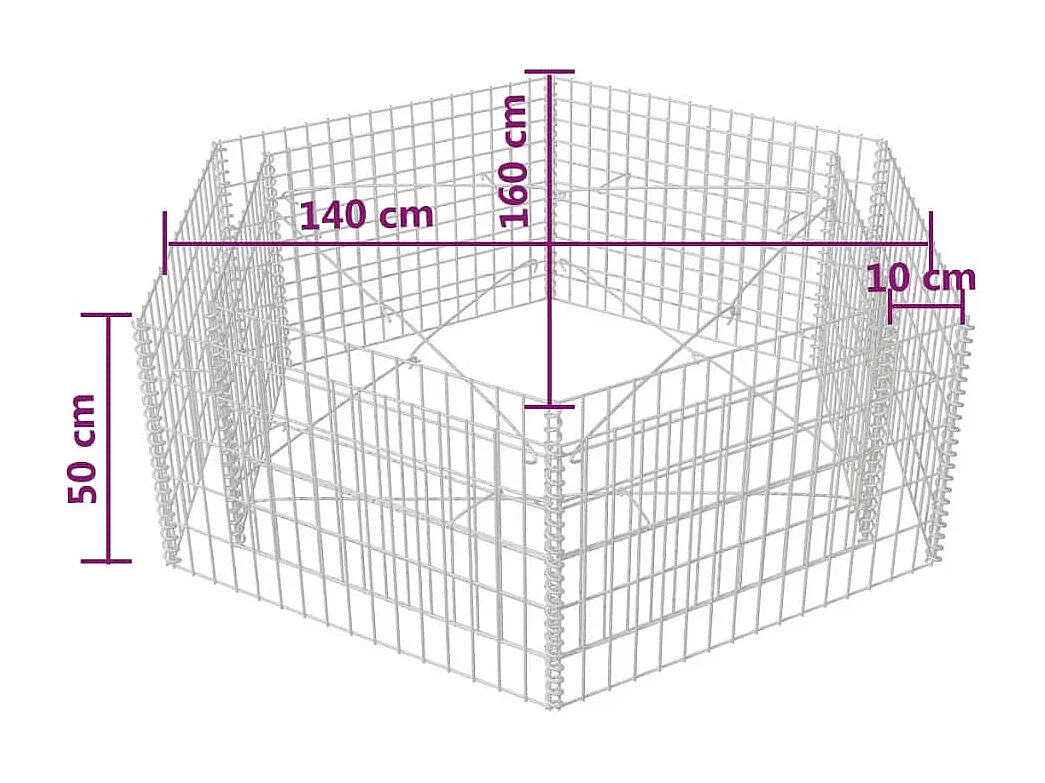 Lit surélevé à gabion hexagonale 160x140x50 cm