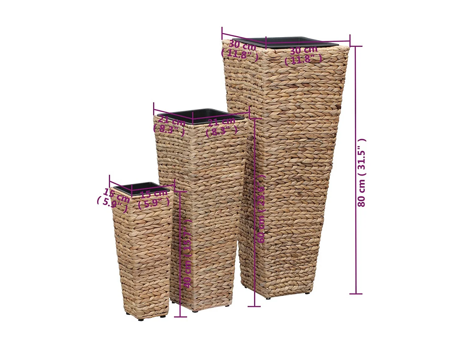 Floreiras elevadas para jardim 3 peças jacinto de água castanho