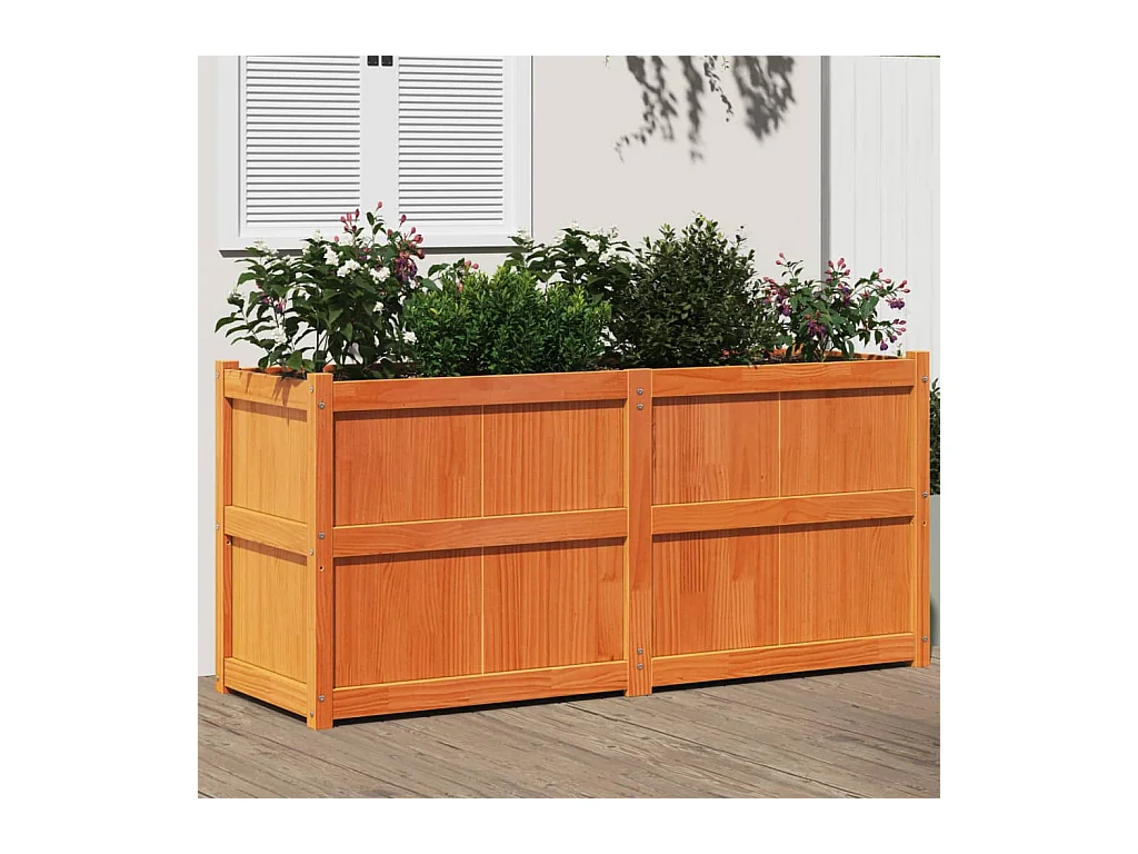 Jardinera exterior madera maciza pino marrón cera 150x50x70 cm