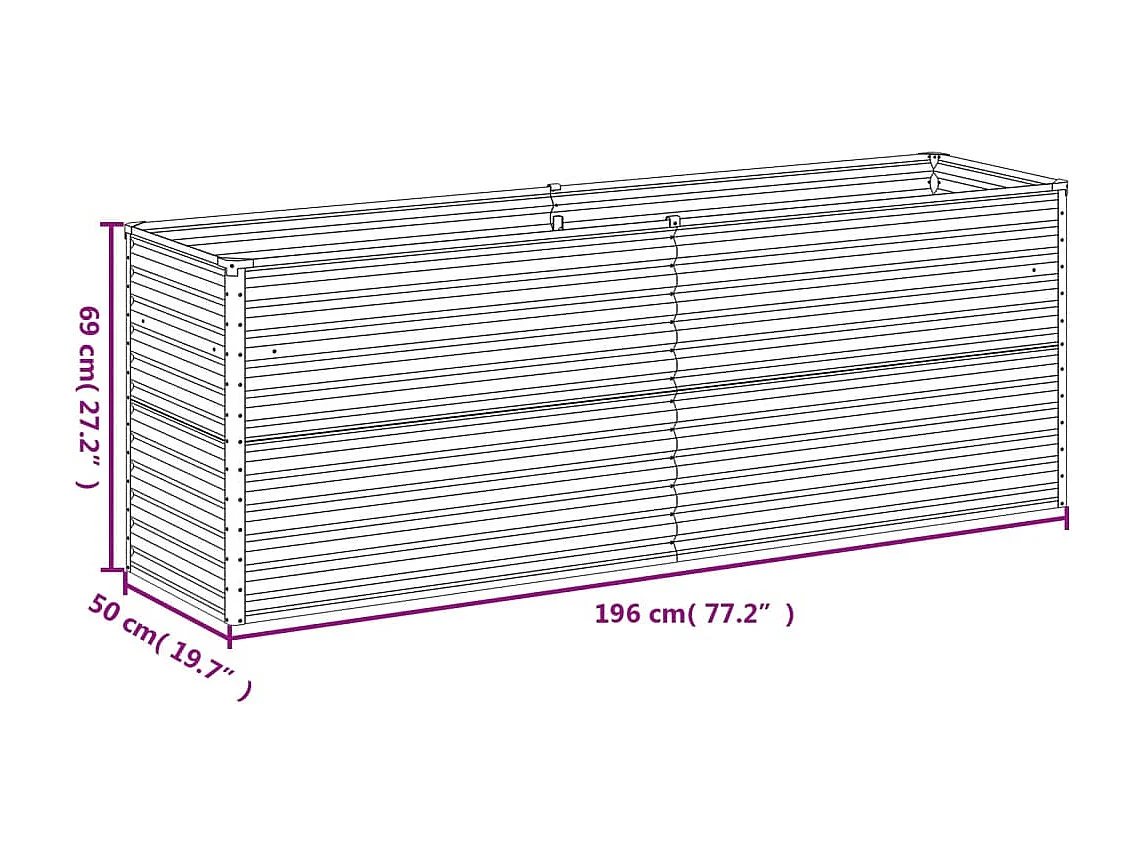 Lit surélevé de jardin 196x50x69 cm acier corten