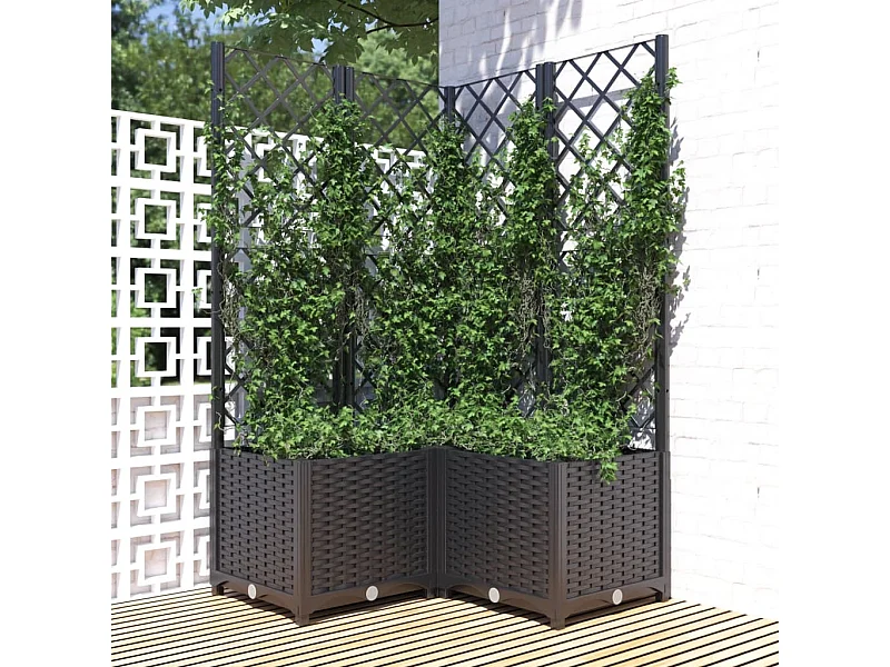 Jardinera con enrejado PP negro 80x80x136 cm