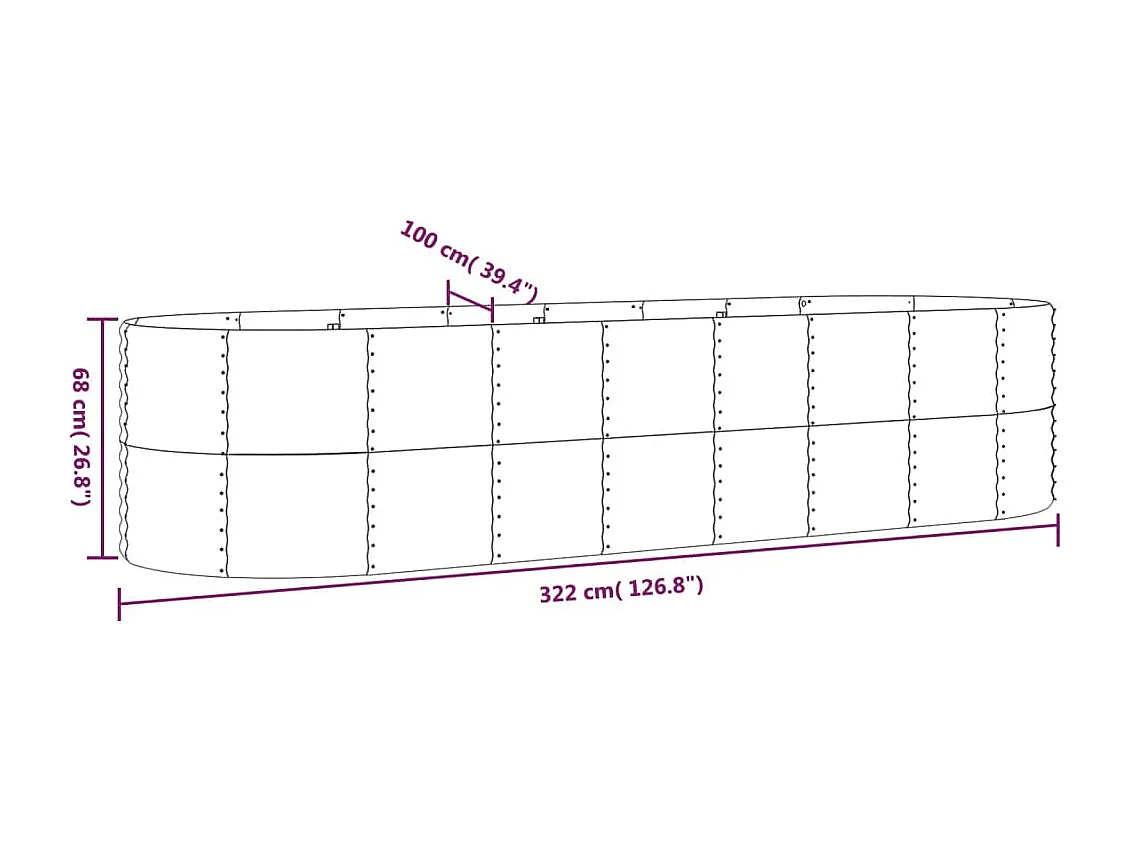 Canteiro elevado jardim 322x100x68 aço revestido a pó antracite