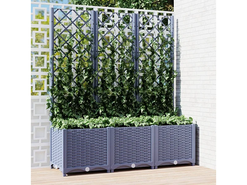 Jardinière avec treillis Gris foncé 120x40x136 cm PP