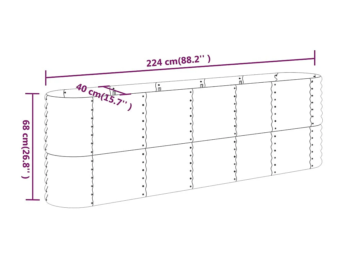 Lit surélevé de jardin Acier enduit de poudre 224x40x68 cm gris