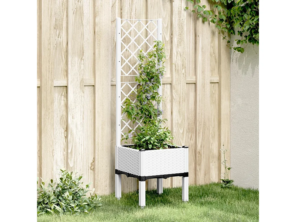 Vaso/floreira de jardim c/ treliça 40x40x142 cm PP branco