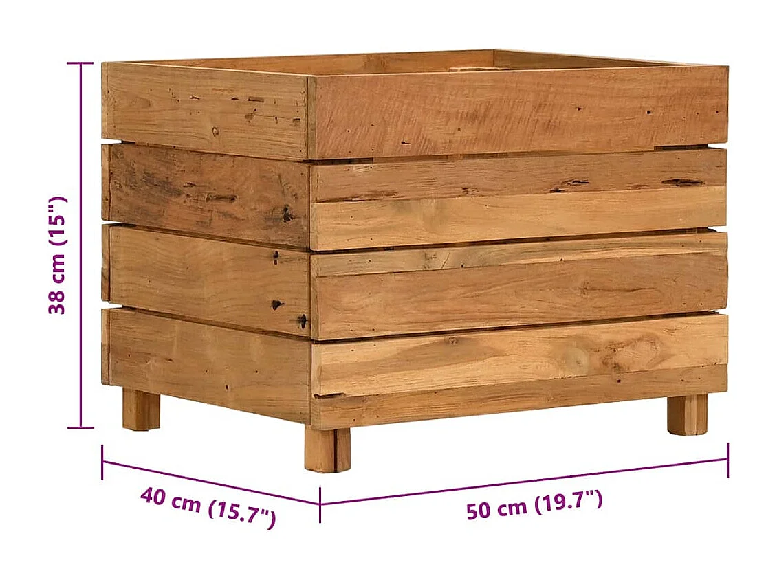 Lit surélevé 50x40x38 cm Bois massif de teck et acier