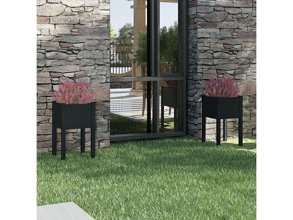 Jardinières d'extérieur 2pièces Noir 40x40x70cm Bois de pin massif