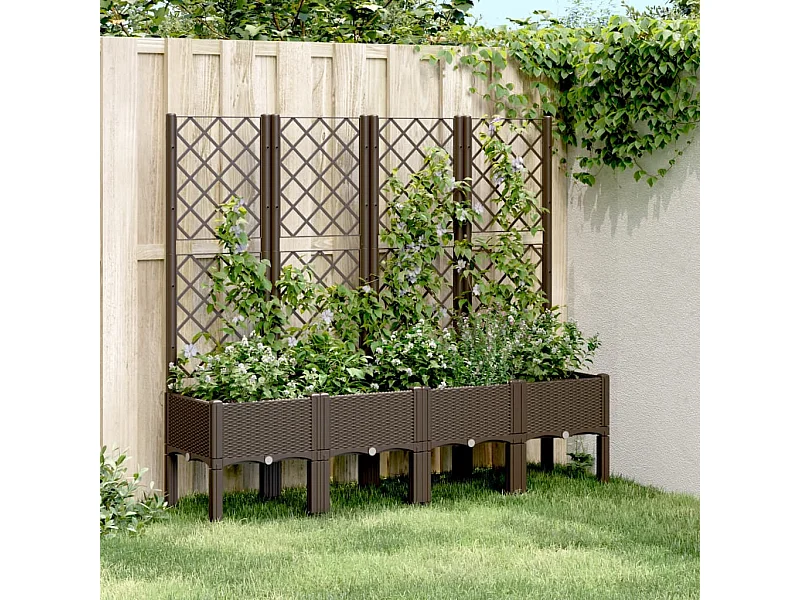 Jardinera con enrejado PP marrón 160x40x142 cm