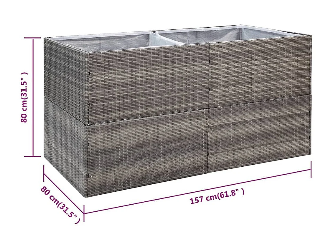 Jardinière Gris 157x80x80 cm Résine tressée
