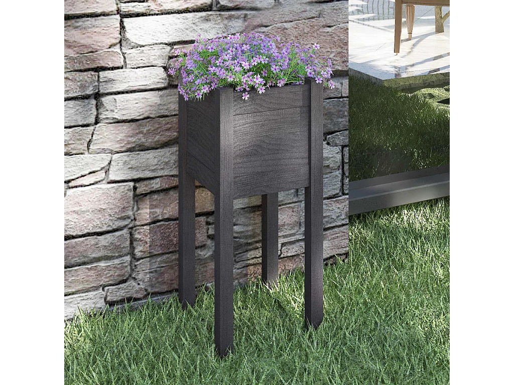 Jardinera de madera maciza de pino gris 31x31x70 cm