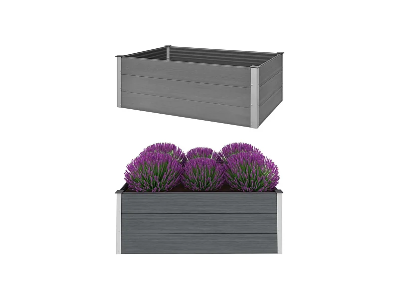 Canteiro elevado para jardim WPC 150x100x54 cm cinzento