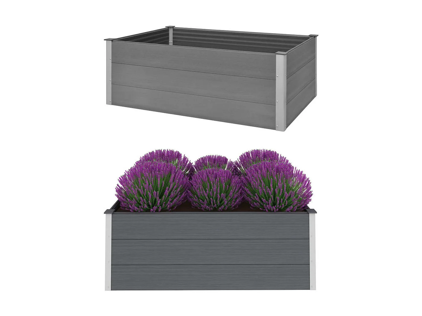 Canteiro elevado para jardim WPC 150x100x54 cm cinzento