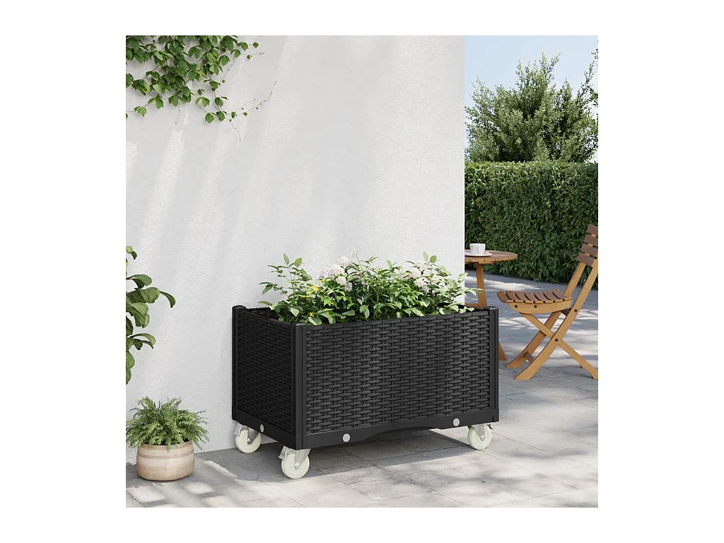 Jardinière à roulettes noir 80x50x54 cm PP