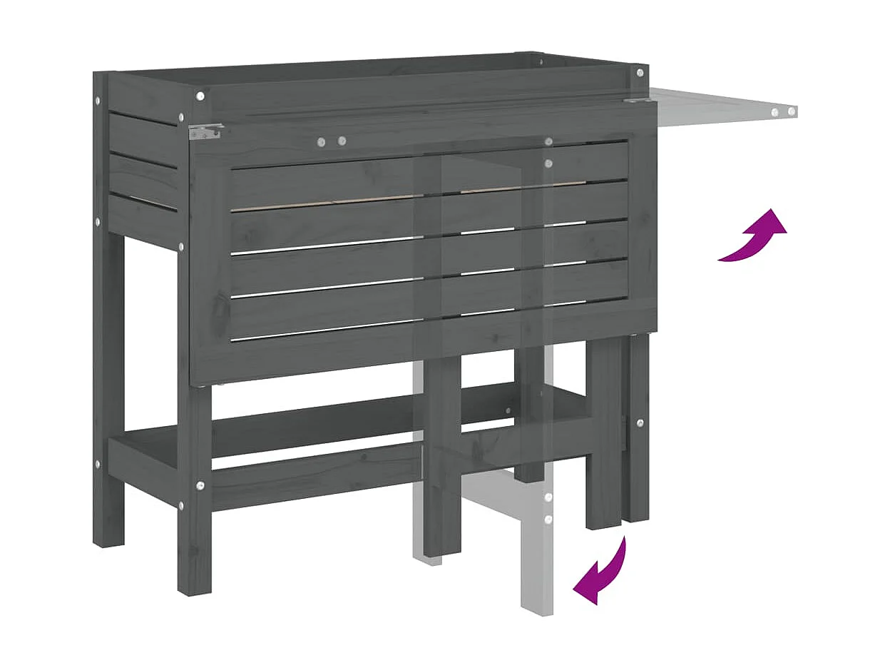 Jardinière de jardin avec dessus pliable gris bois pin massif
