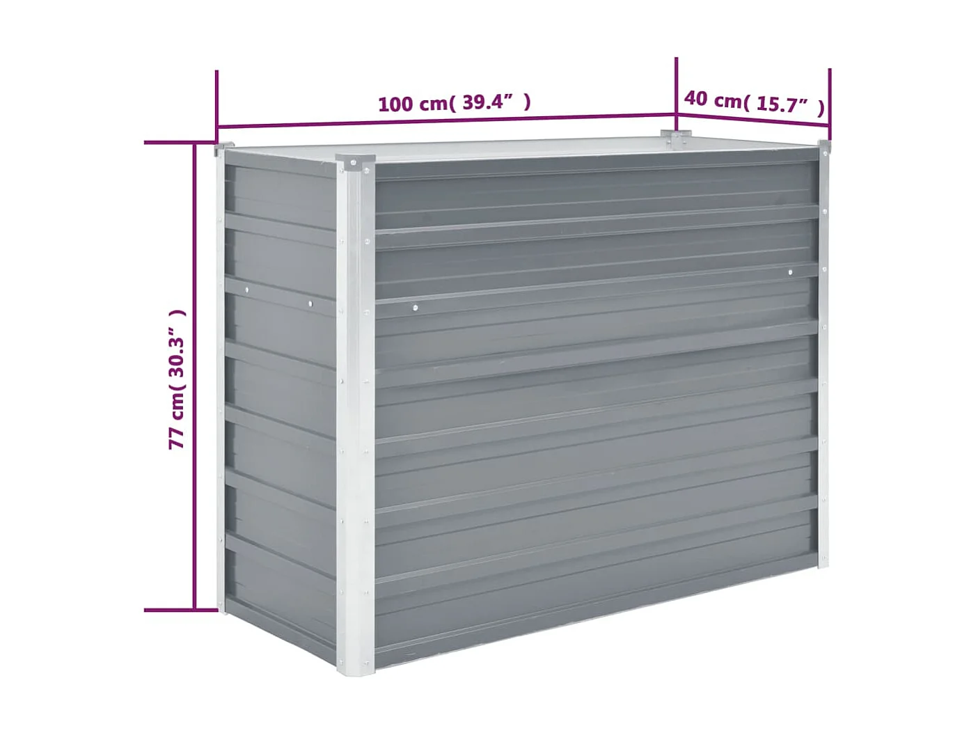 Arriate de jardín de acero galvanizado gris 100x40x77 cm