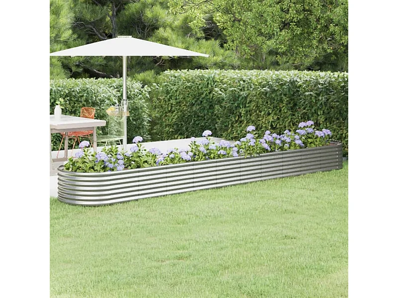 Jardinera arriate acero recubrimiento polvo plata 440x80x36 cm