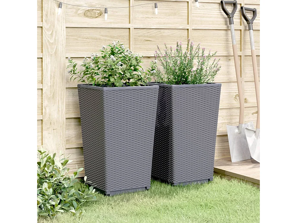 Vasos/floreiras 2 peças 32,5x32,5x57 cm PP cinzento