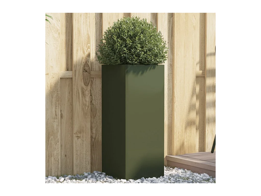 Jardinière vert olive 32x27,5x75 cm acier laminé à froid