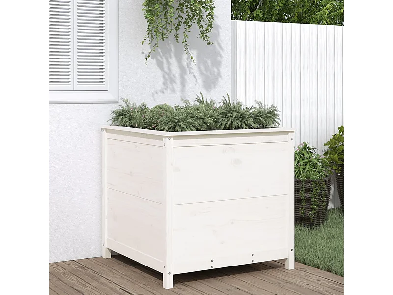 Jardinière blanc 82,5x82,5x78 cm bois massif de pin