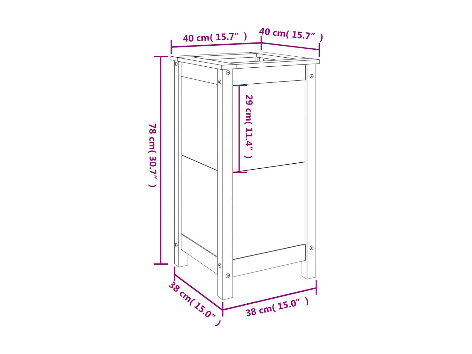 Vaso/floreira de jardim 40x40x78 cm pinho maciço cinzento