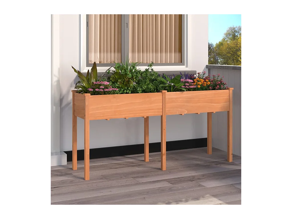 Jardinière avec doublure marron 161x45x76 cm bois massif sapin