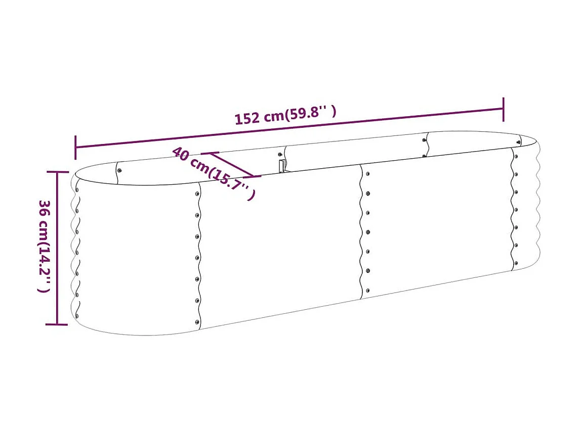 Canteiro elevado jardim 152x40x36 aço revestido a pó antracite