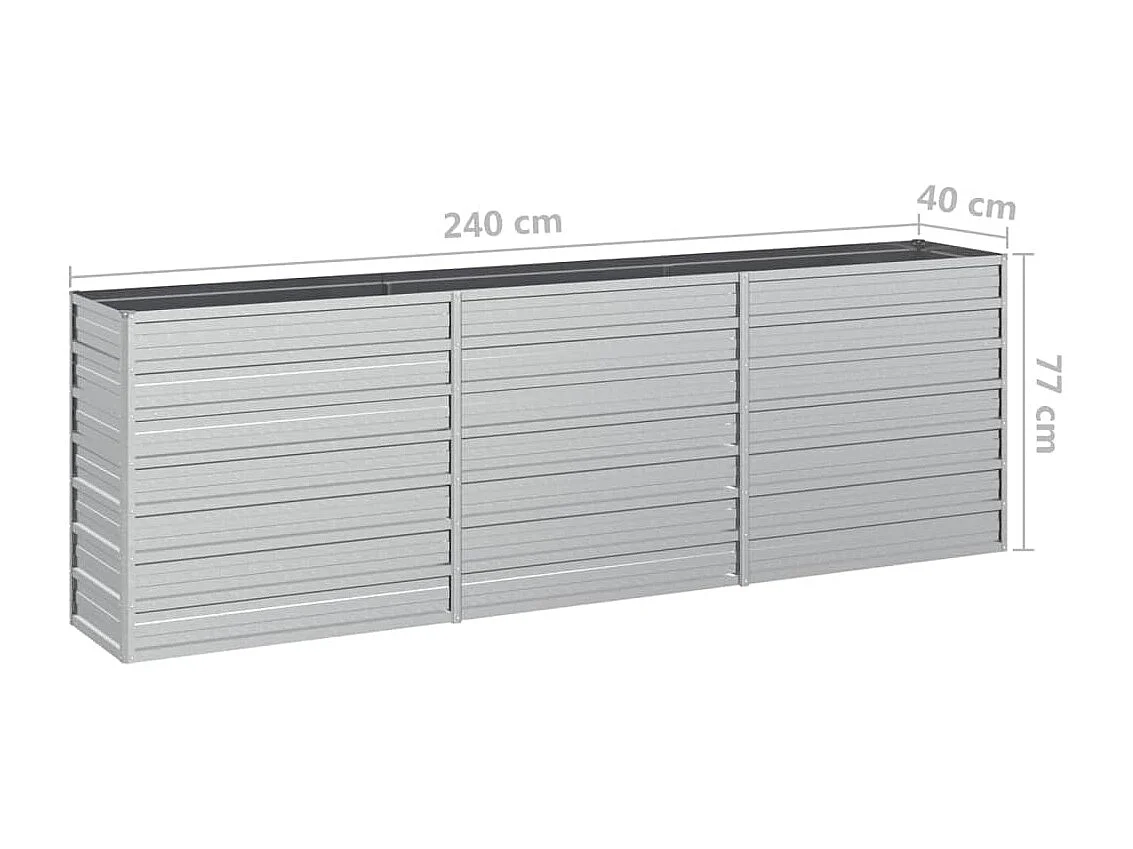 Canteiro elevado de jardim 240x40x77cm aço galvanizado prateado