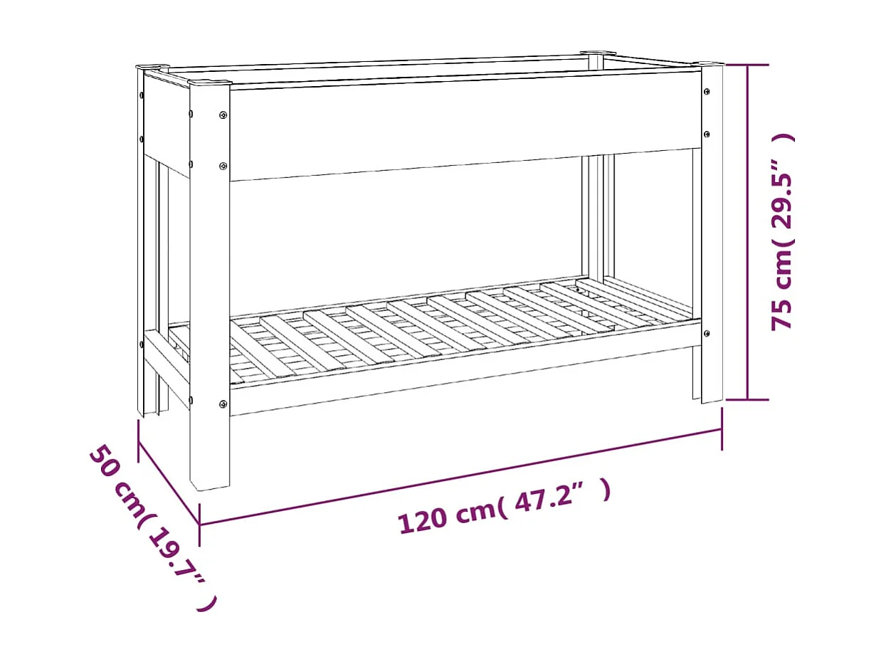 Canteiro elevado jardim c/ prateleira 120x50x75 cm WPC cinzento