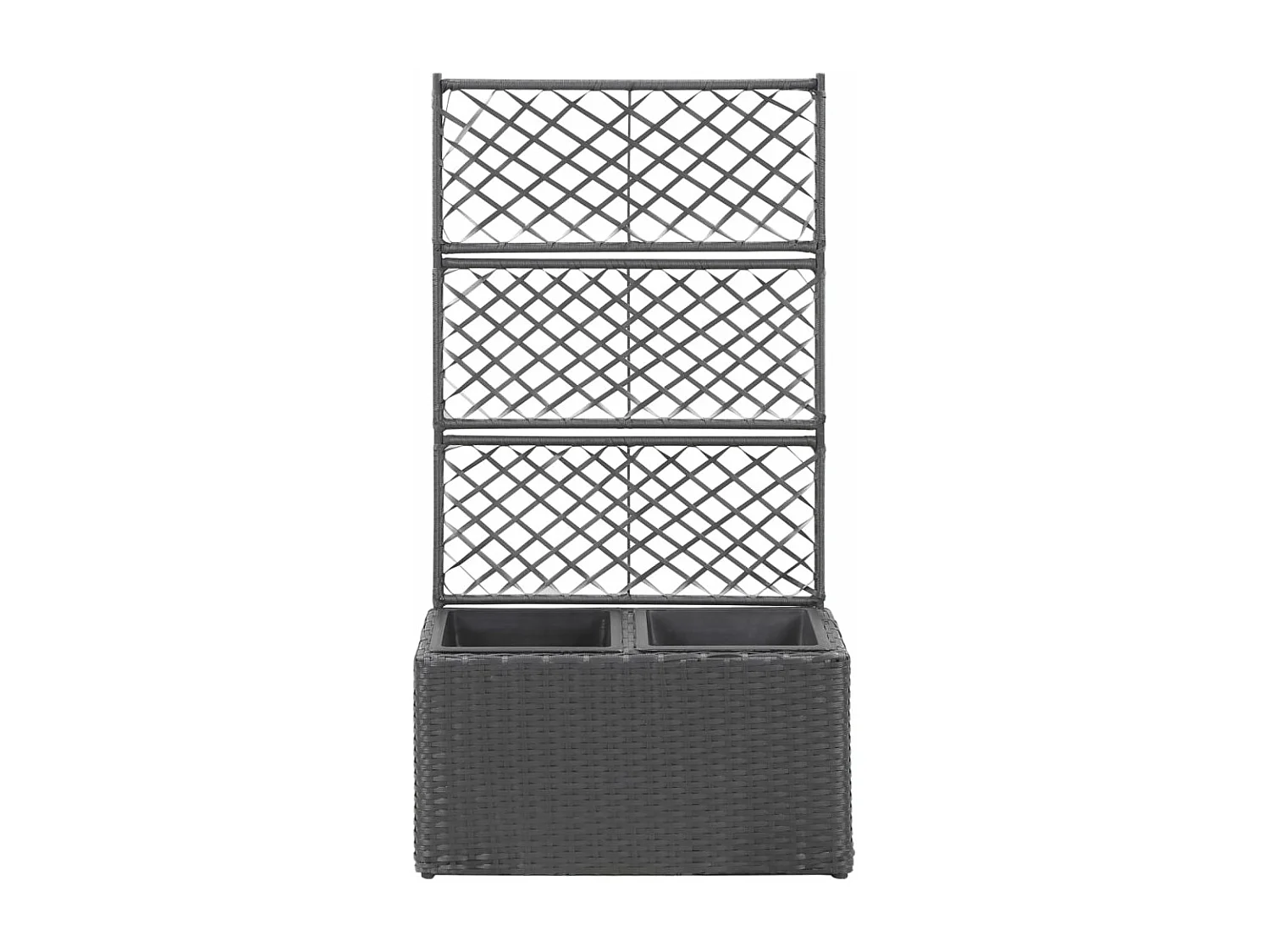 Floreira com treliça e 2 vasos 58x30x107 cm vime PE preto