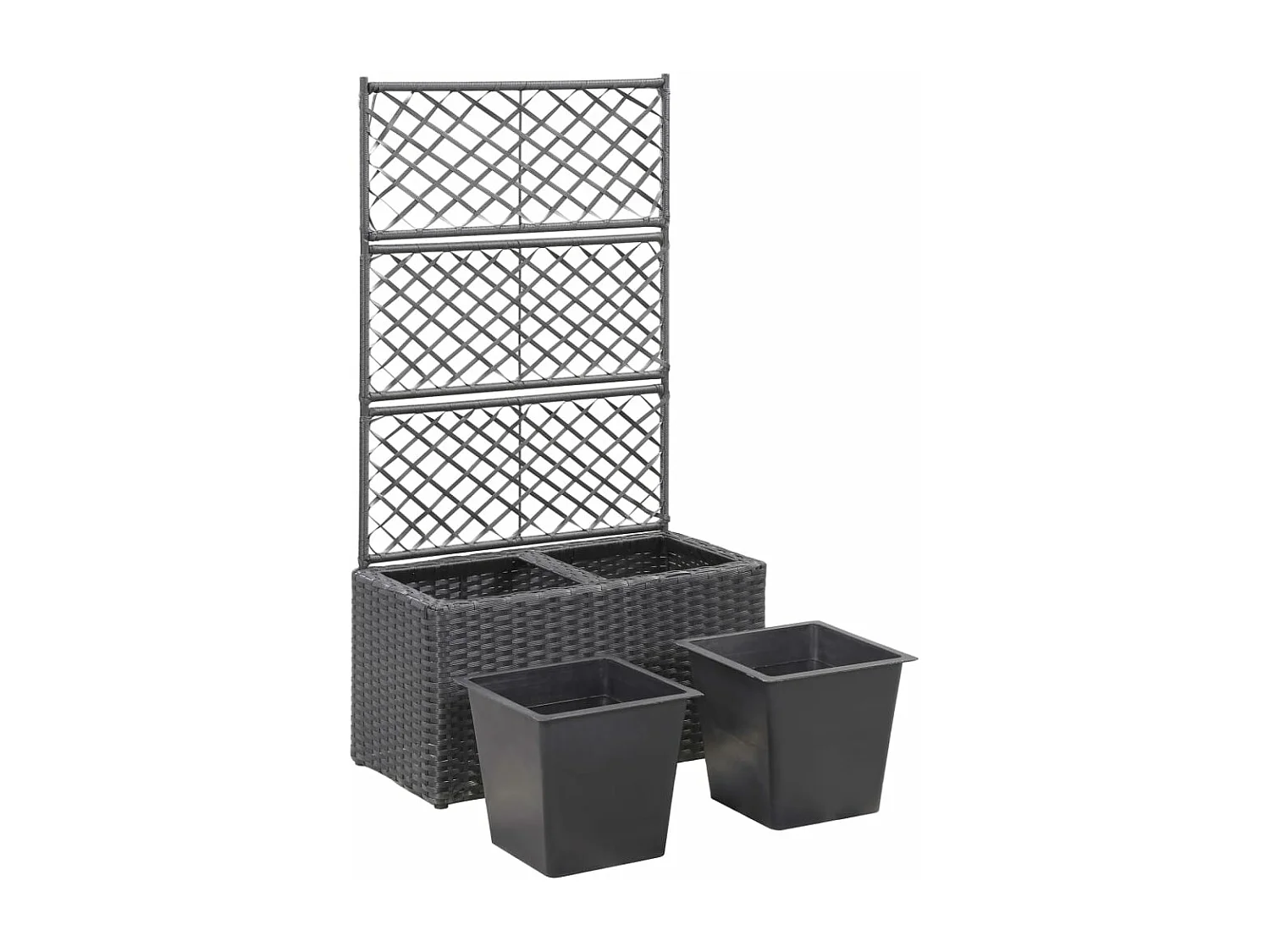 Floreira com treliça e 2 vasos 58x30x107 cm vime PE preto