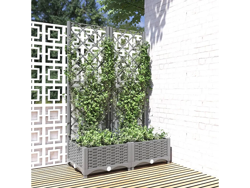 Vaso/floreira jardim c/ treliça 80x40x121,5 cm PP cinza-claro