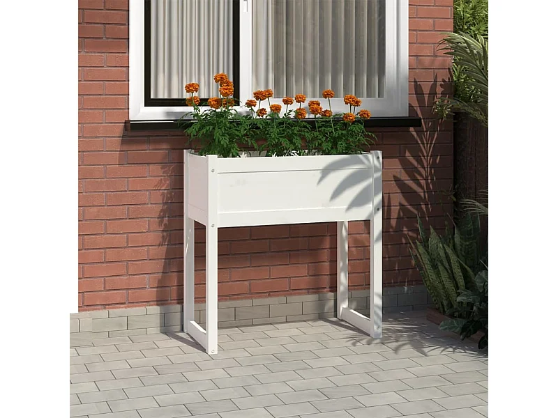 Jardinière Blanc 78x40x81 cm Bois massif de pin