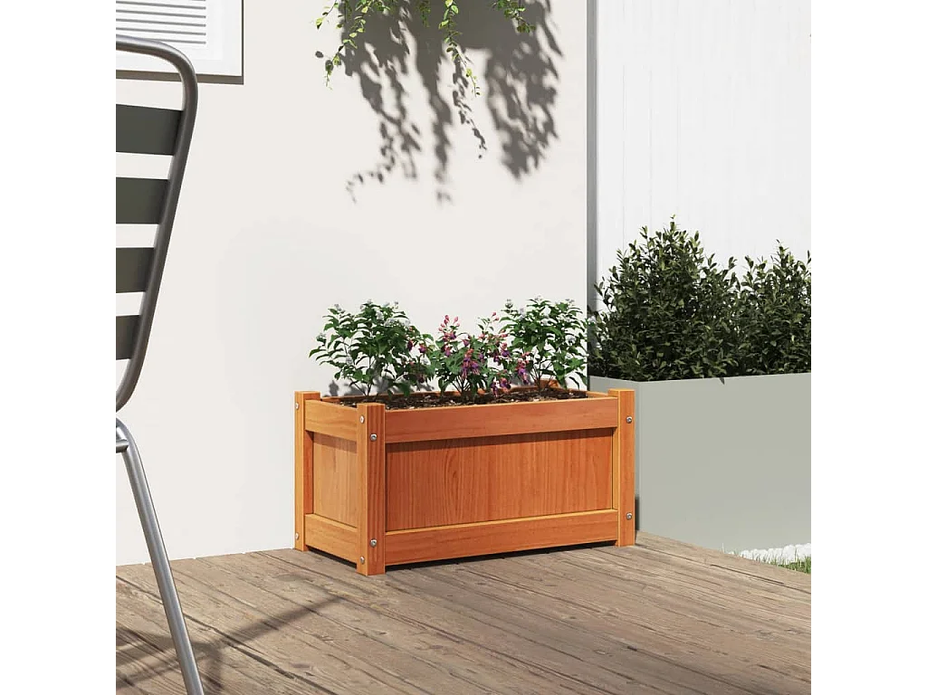 Jardinera exterior madera maciza pino marrón cera 60x31x31 cm