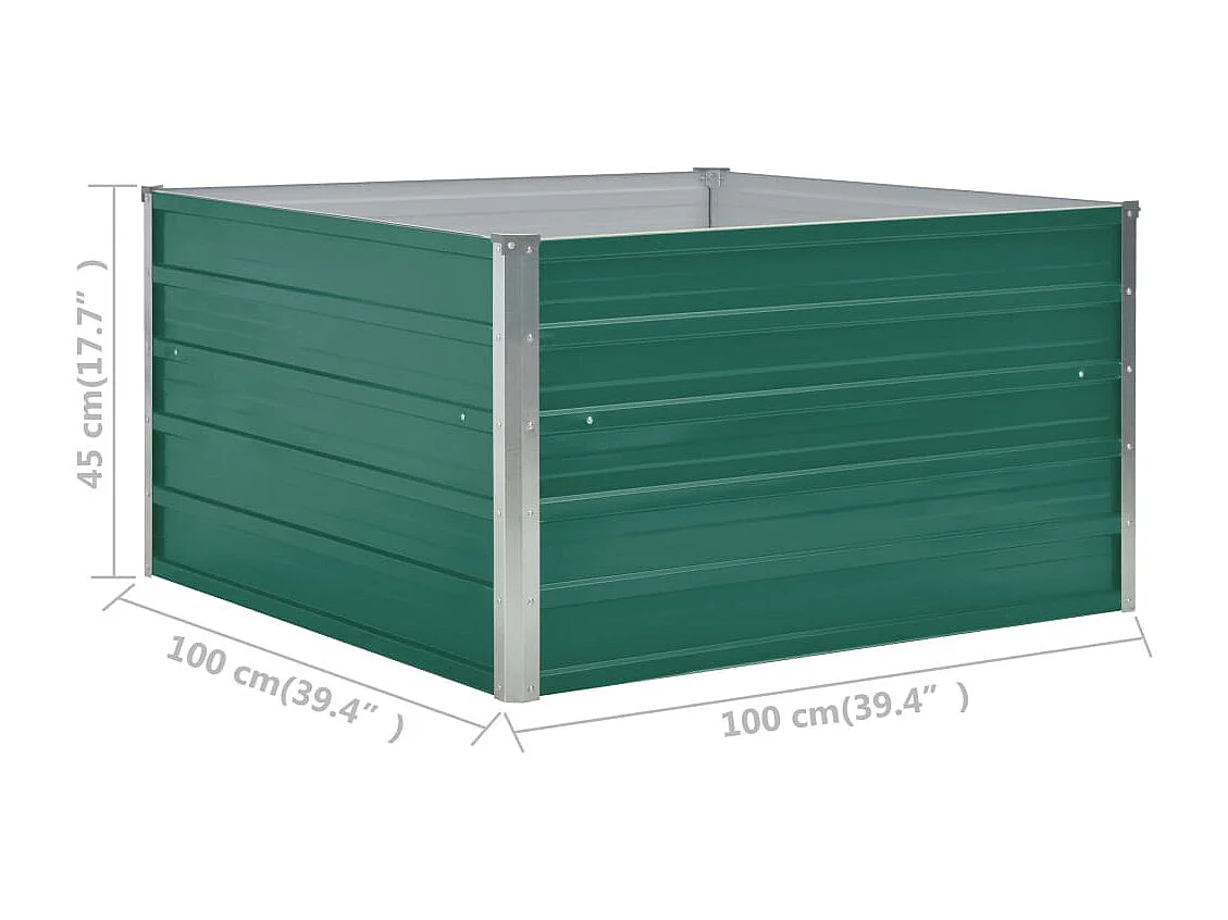 Jardinera elevada de acero galvanizado verde 100x100x45 cm