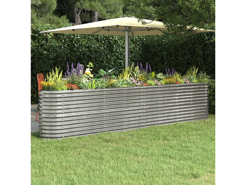 Canteiro elevado jardim 332x40x68cm aço revestido a pó prateado