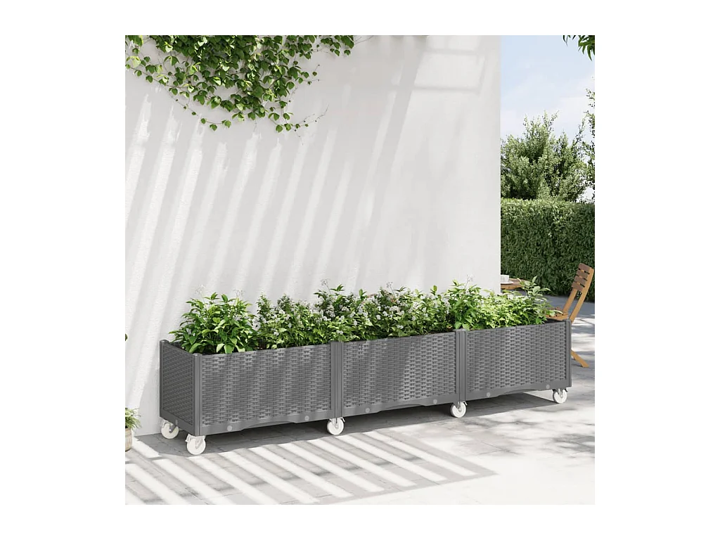 Jardinera con ruedas PP gris claro 240x50x54 cm