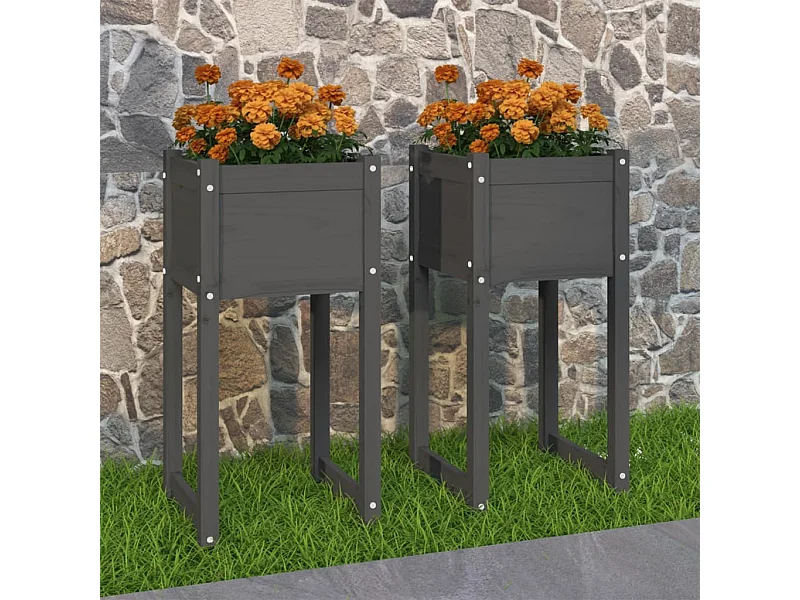 Jardinières 2 pièces Gris 40x40x81 cm Bois massif de pin