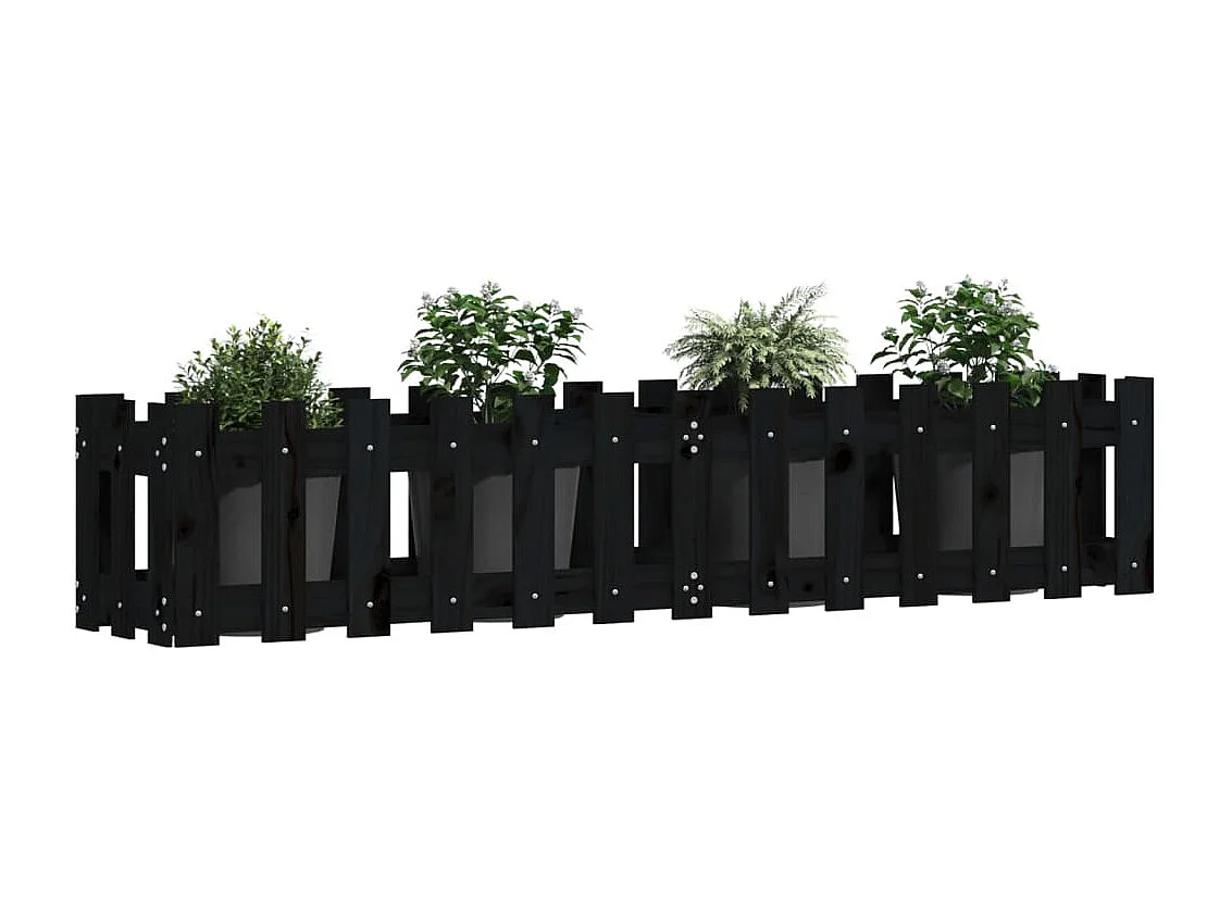 Arriate elevado jardín con valla madera pino negro 150x30x30cm