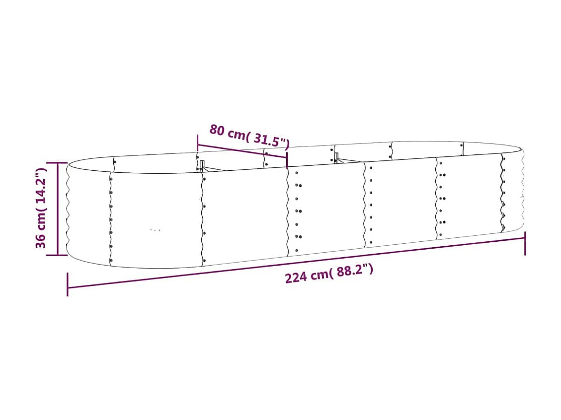 Lit surélevé de jardin Acier enduit de poudre 224x80x36 cm Vert