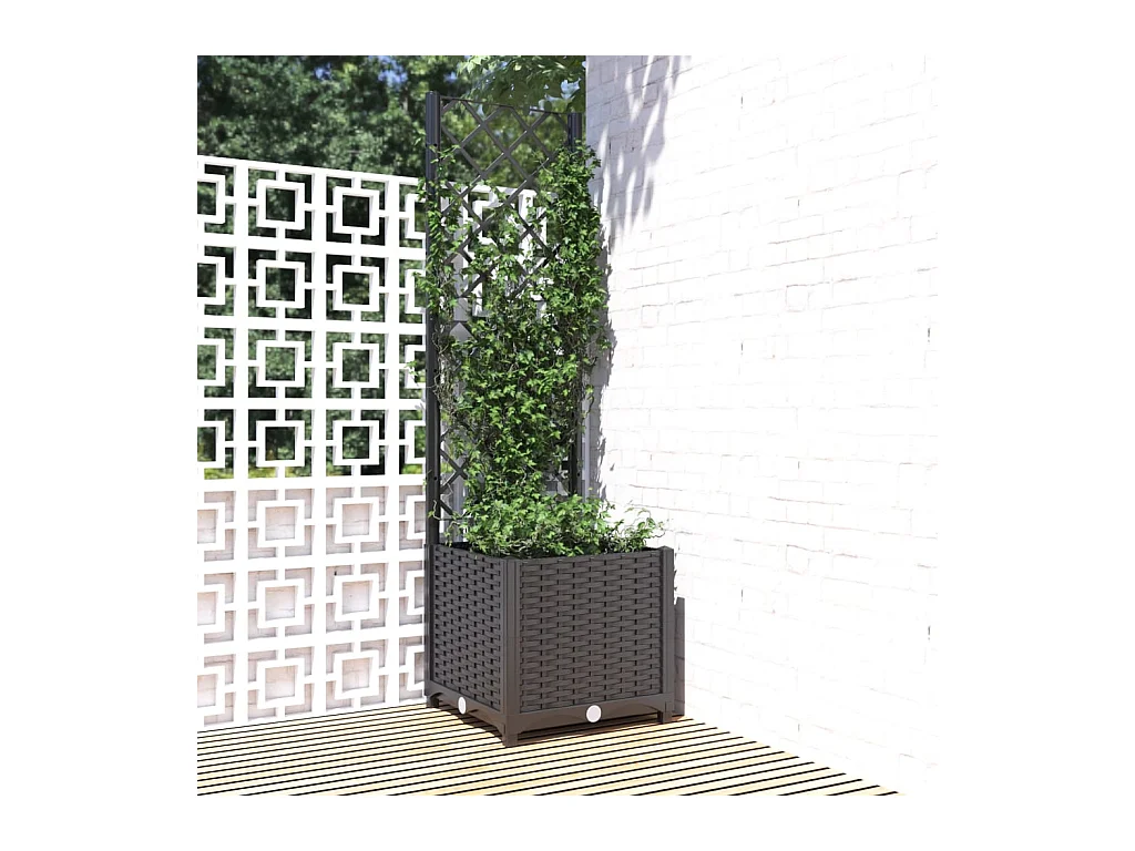 Jardinière avec treillis Noir 40x40x136 cm PP