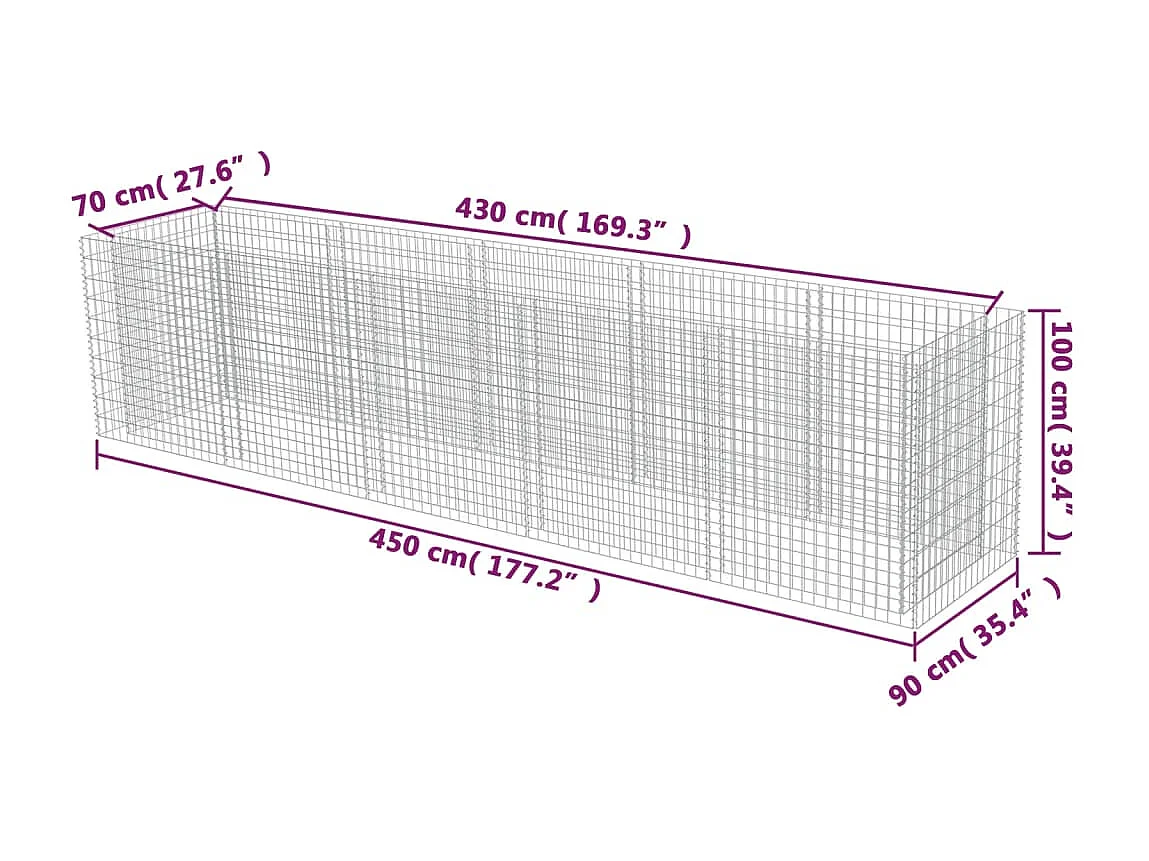 Lit surélevé à gabion Acier galvanisé 450x90x100 cm